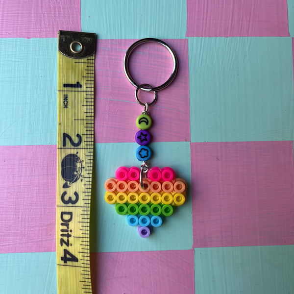 Pixel Pride Heart Perler Keychain