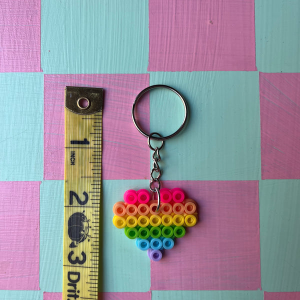 Pixel Pride Heart Perler Keychain